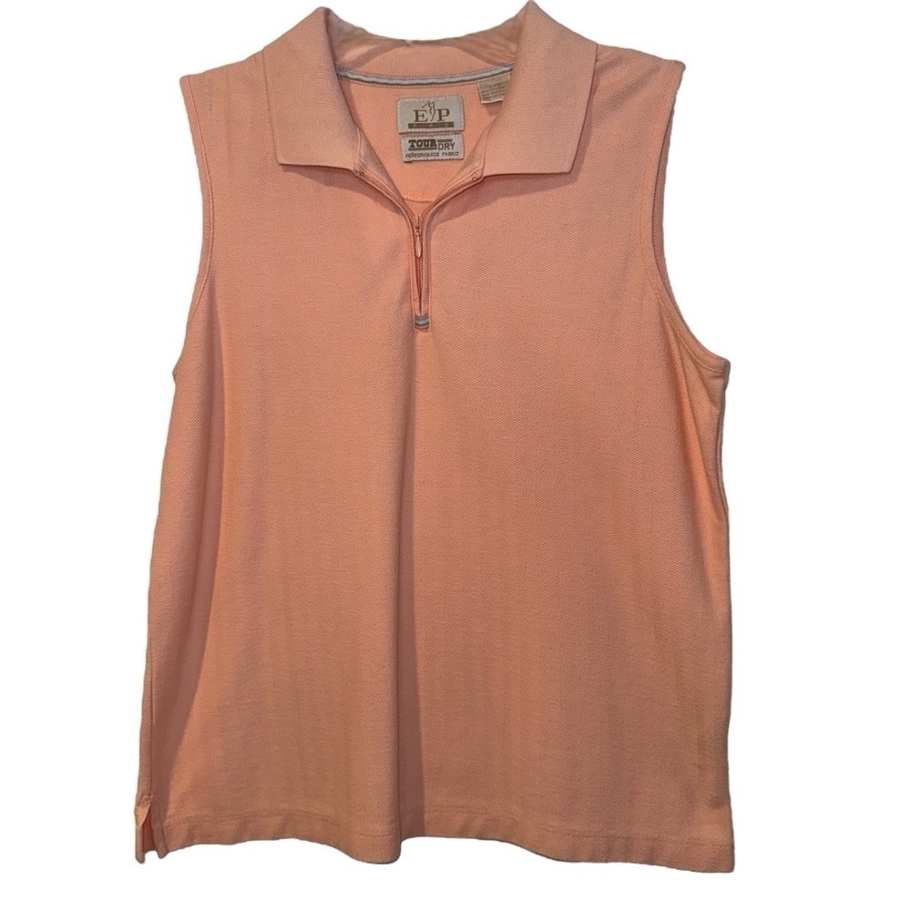 EP Pro Tour Performance Dry Peach Textured Sleeveless Zip Front Golf Polo Large